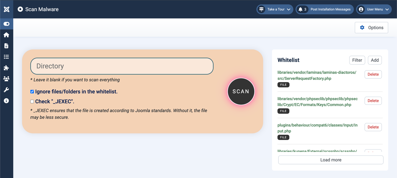 Scan Malware for Joomla UI scan malware ui
